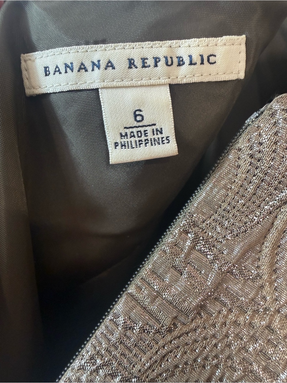 Banana Republic Metallic Bronze Jacquard Sheath Cocktail Dress Size 6 - Picture 3 of 9